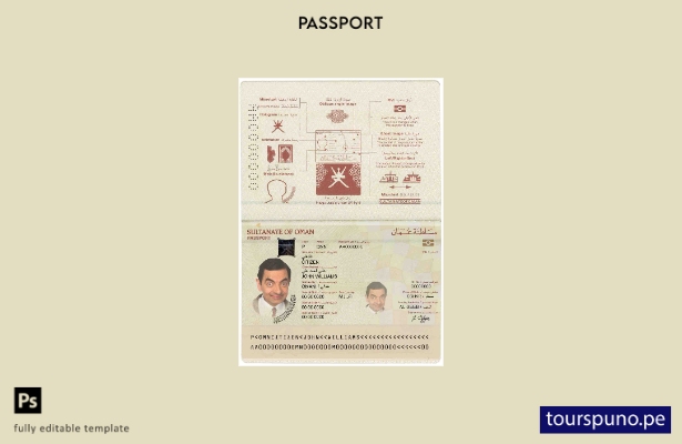 Plantilla de pasaporte de Omán ( presente) lista para imprimir